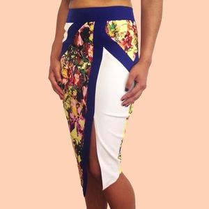 Blue Color Block Pencil Skirt